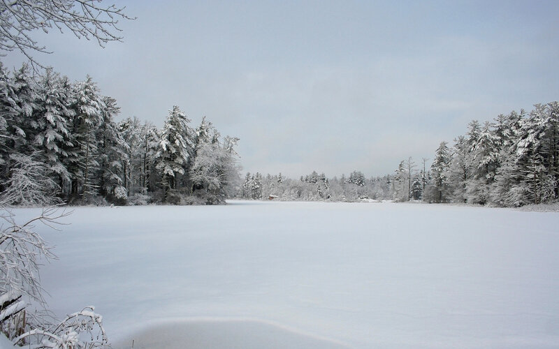 Snowy lake in winter