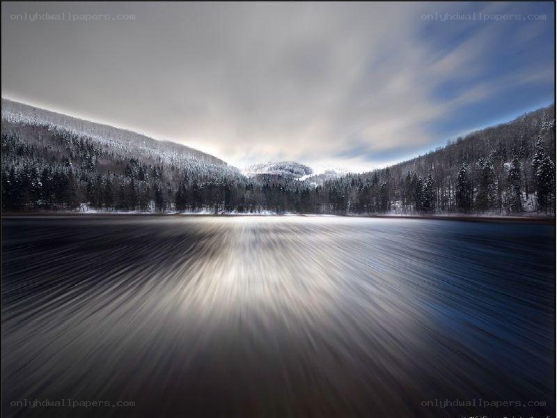 Snowy lake with motion blur