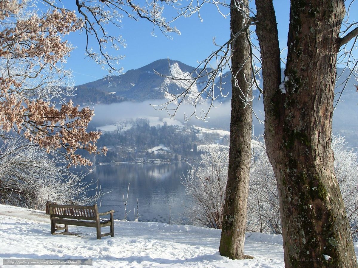 Snowy lake with mountain view