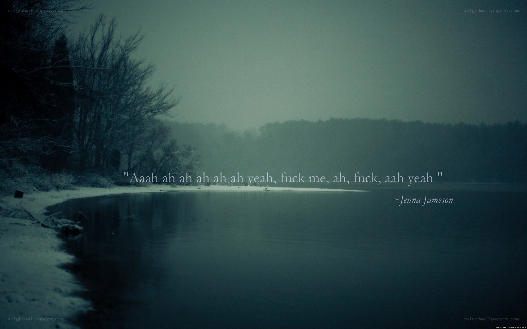 snowy lake with quote