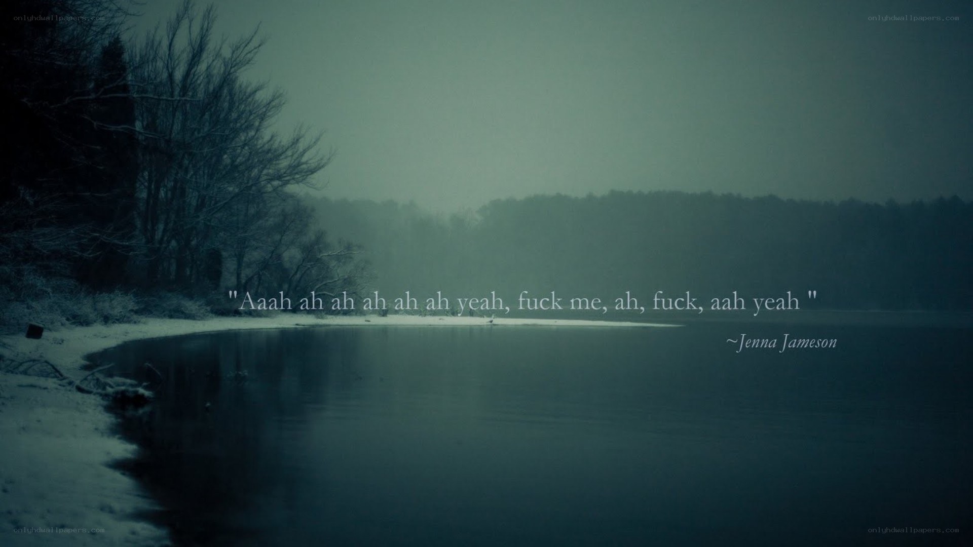snowy lake with quote