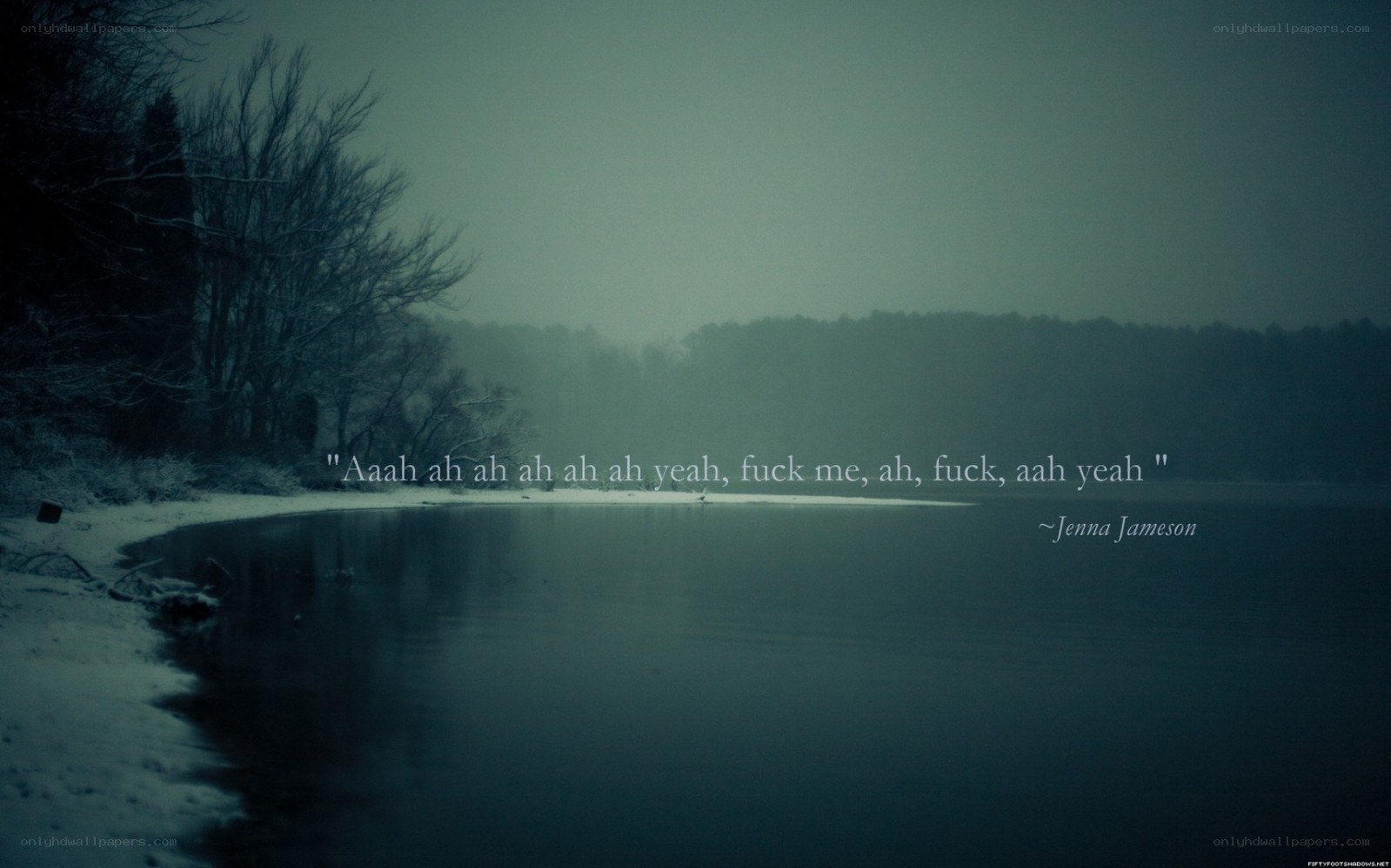 snowy lake with quote