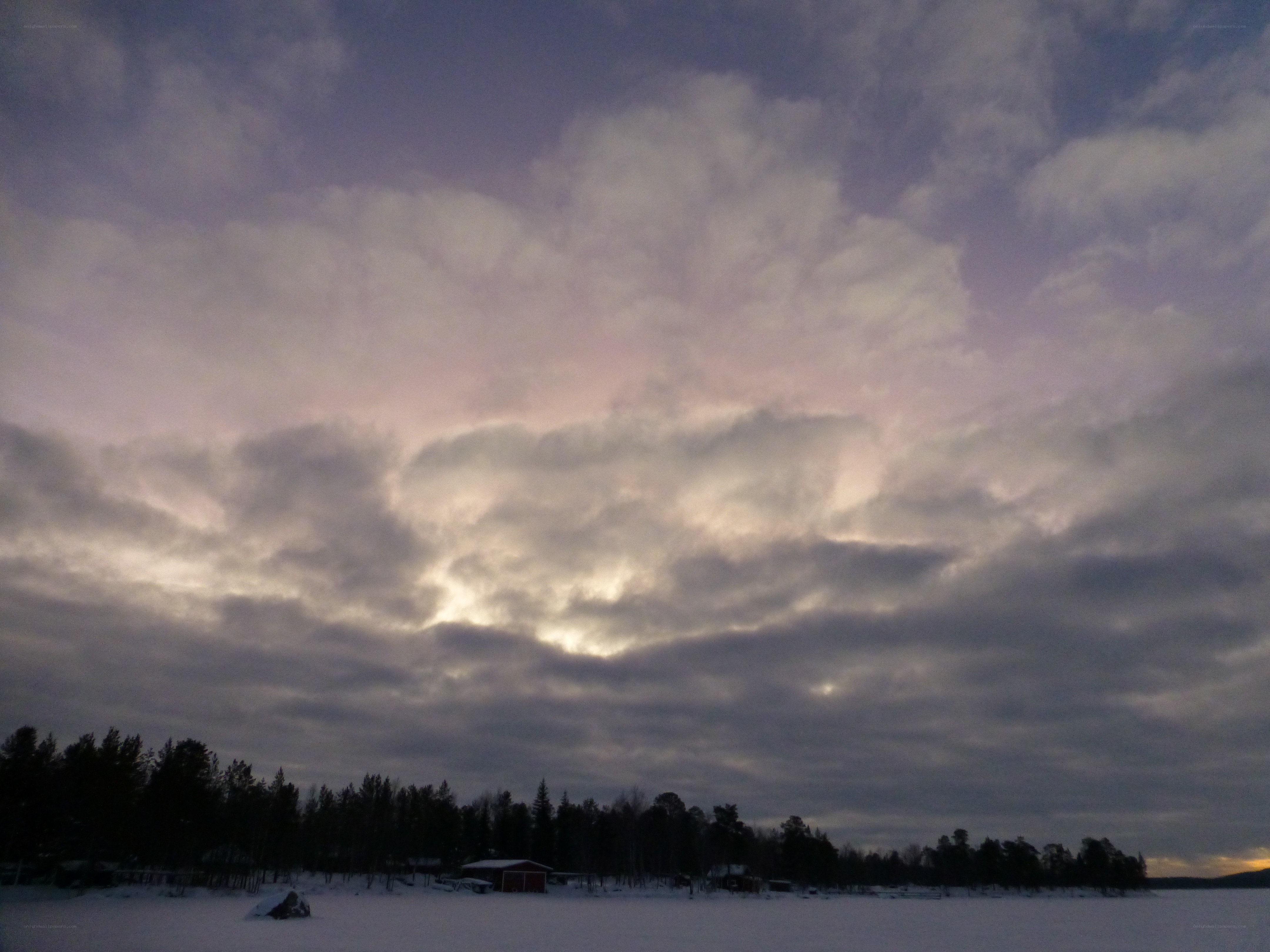 Snowy landscape at dusk
