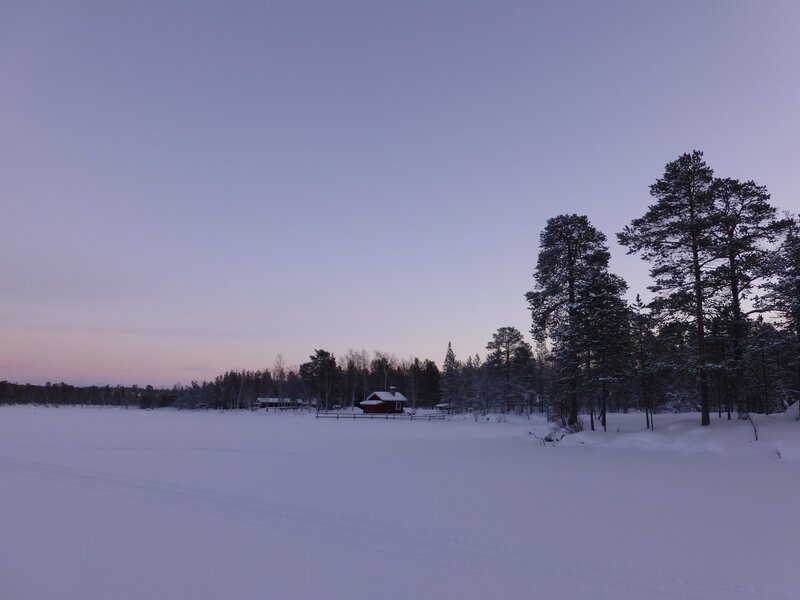 Snowy landscape at dusk