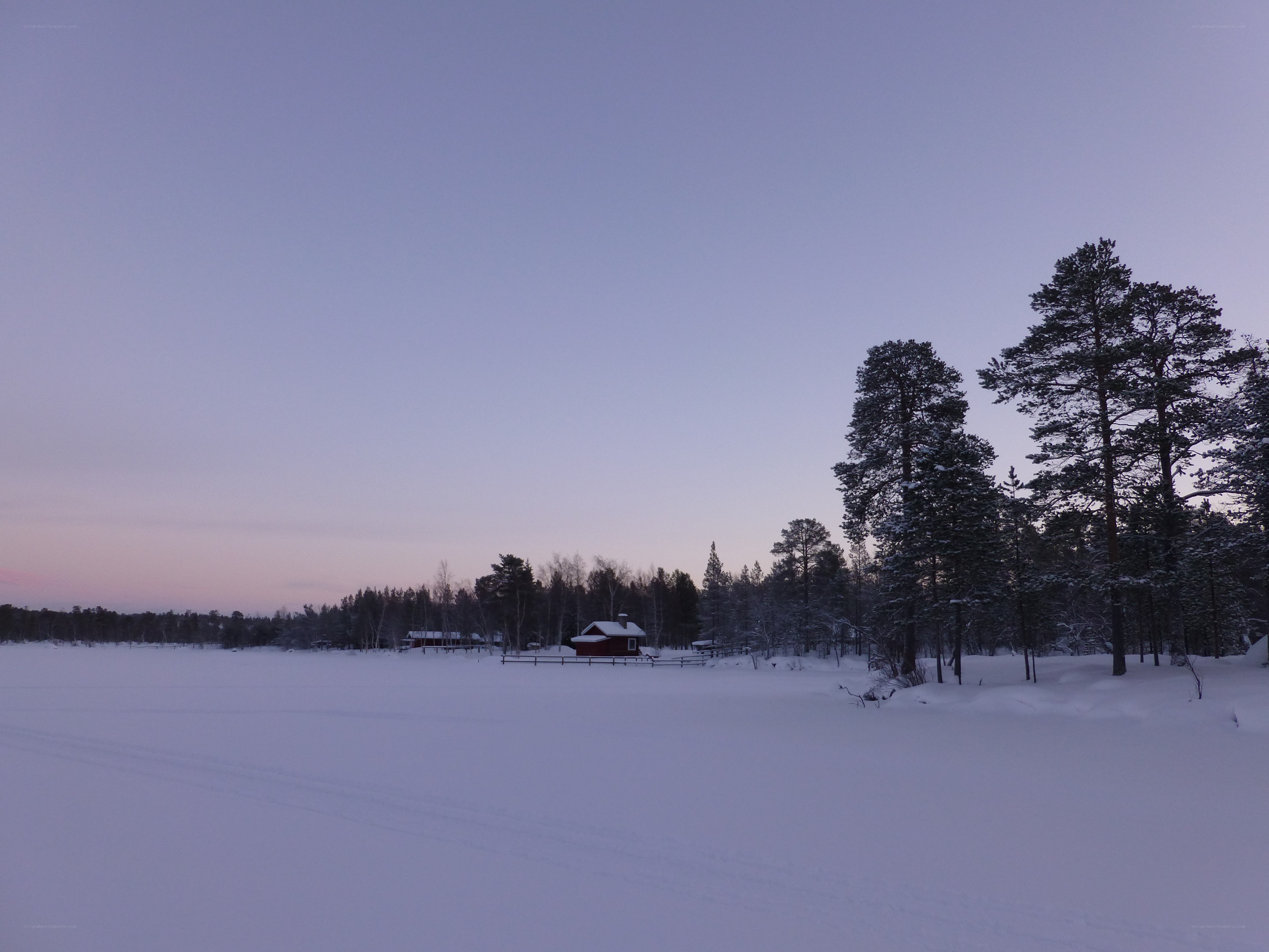 Snowy landscape at dusk