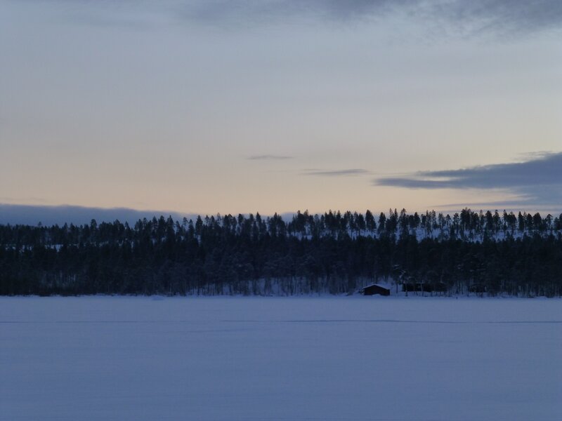 Snowy landscape at dusk