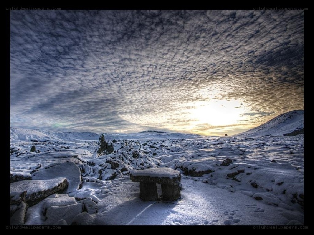 Snowy landscape at sunrise