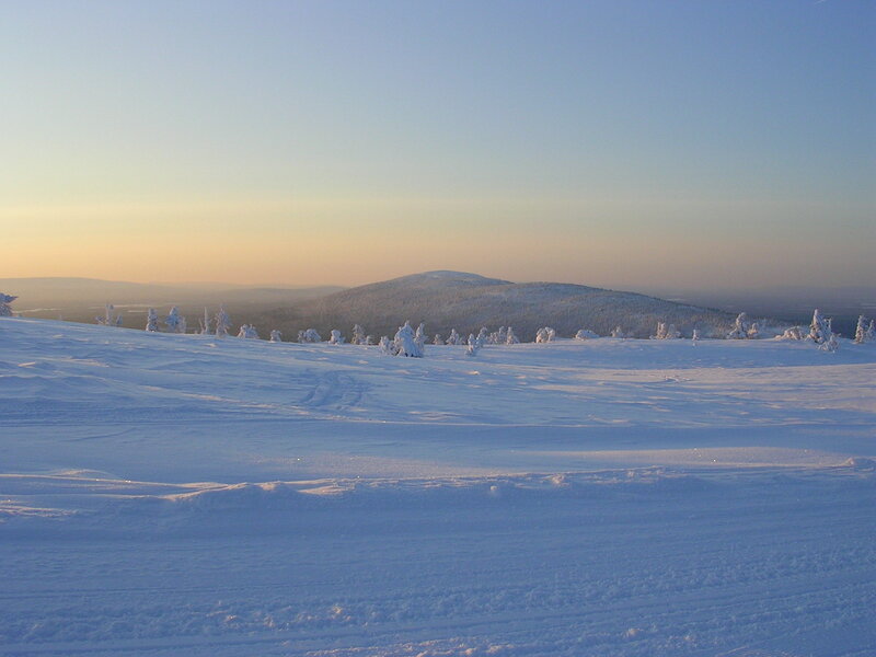 Snowy landscape at sunrise
