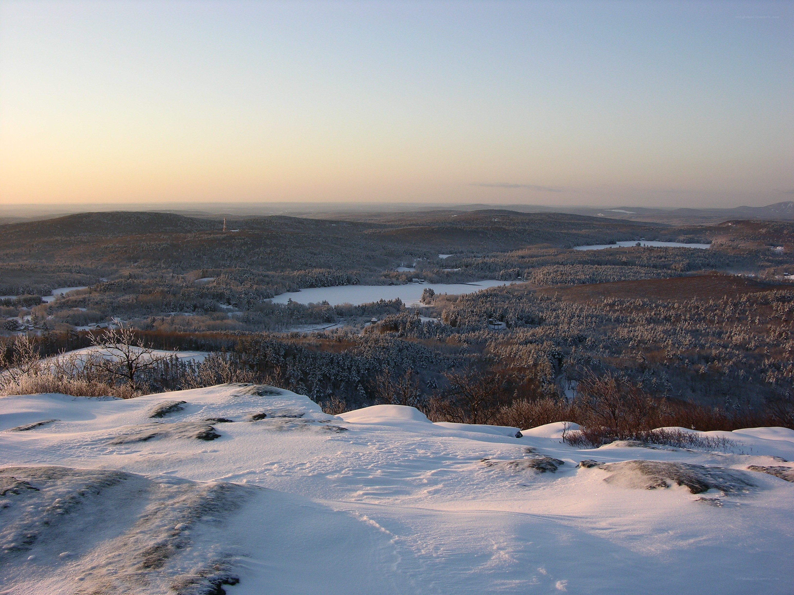 Snowy landscape at sunset