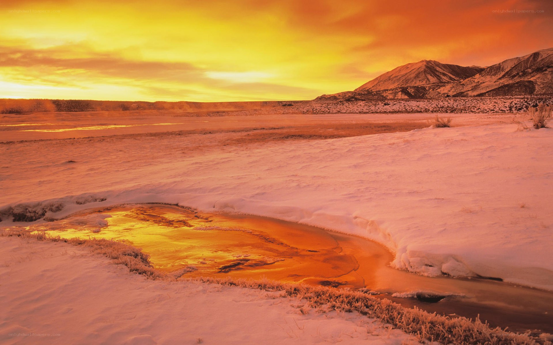 Snowy landscape at sunset