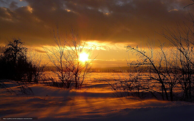 Snowy Landscape at Sunset — Orange, Dramatic