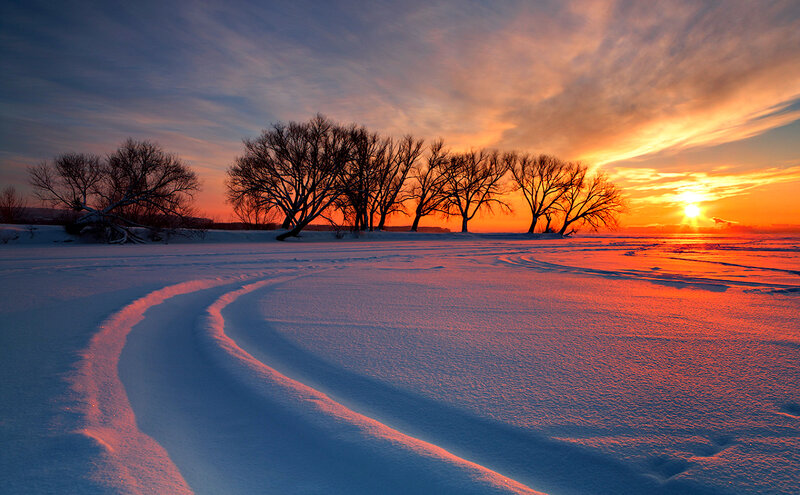 Snowy Landscape at Sunset — Orange