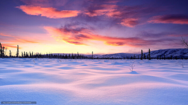 Snowy Landscape at Sunset — Purple, Serene