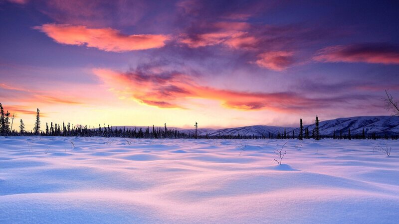Snowy Landscape at Sunset — Purple