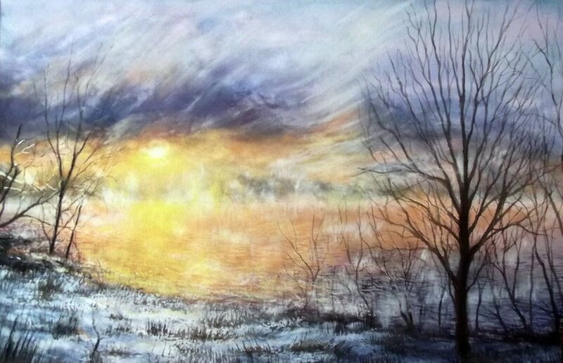 Snowy Landscape at Sunset — Yellow, Dramatic