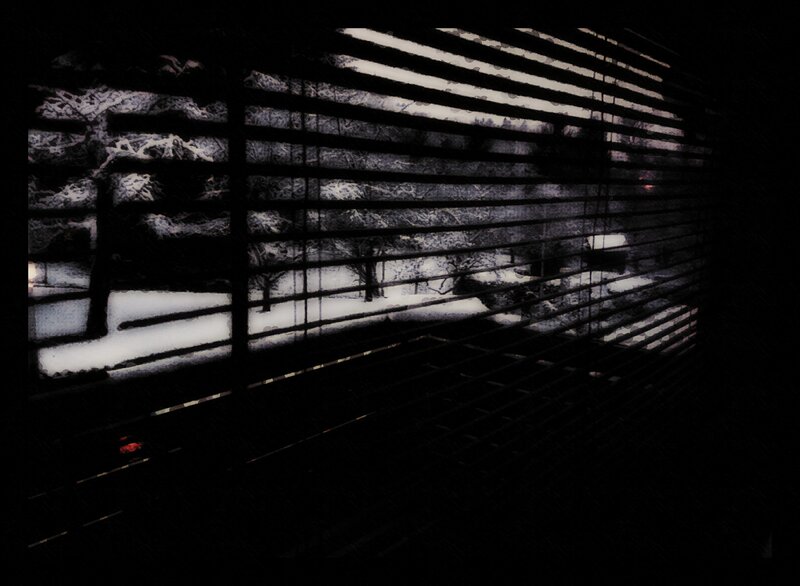 Snowy Landscape Through Blinds
