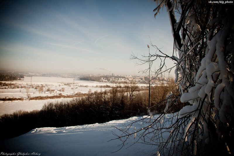Snowy landscape with city view