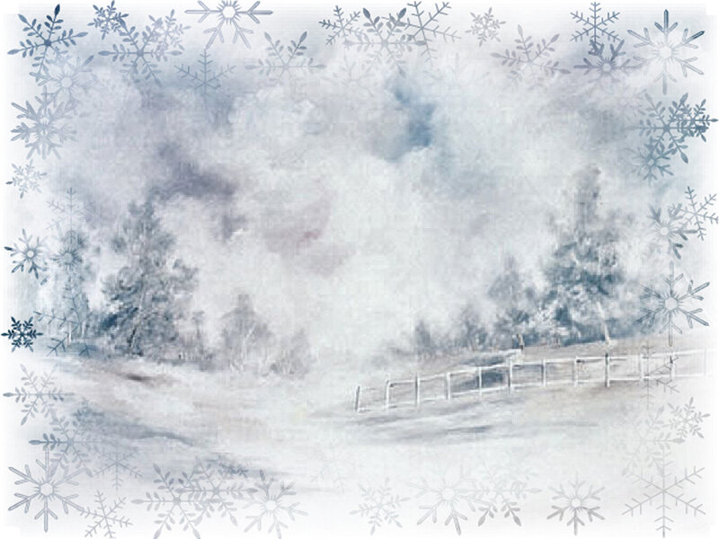 Snowy Landscape with Fence — White