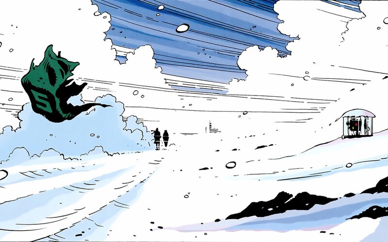 snowy landscape with flying object