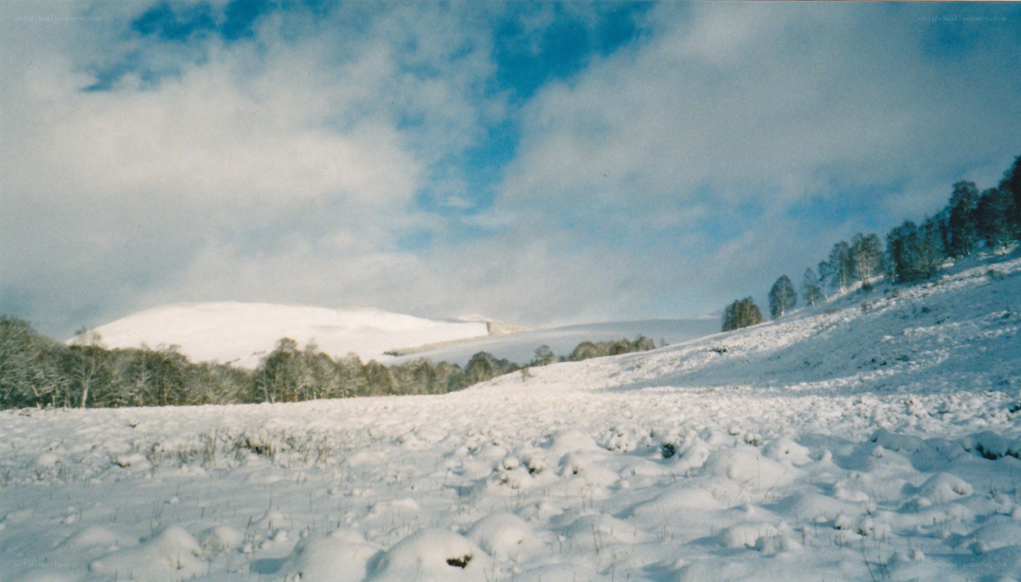Snowy landscape with hills