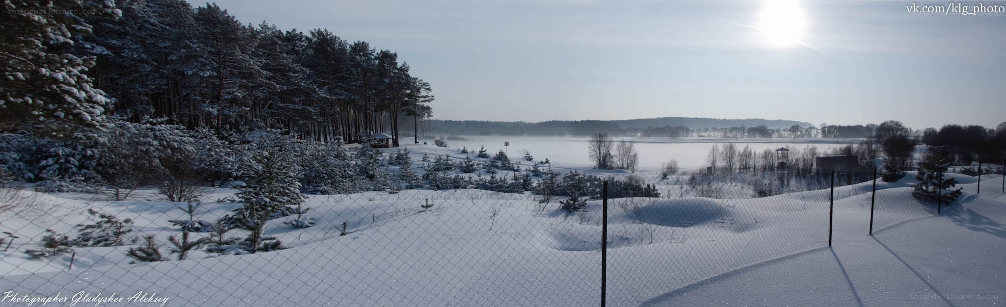 Snowy landscape with lake