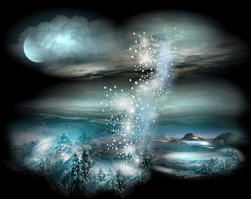 Snowy Landscape with Light Beam