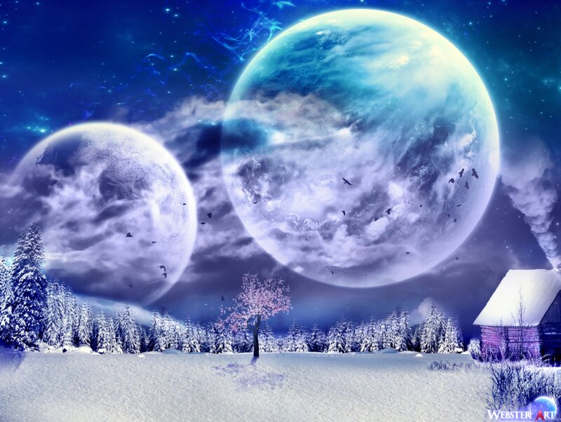 Snowy Landscape with Moons