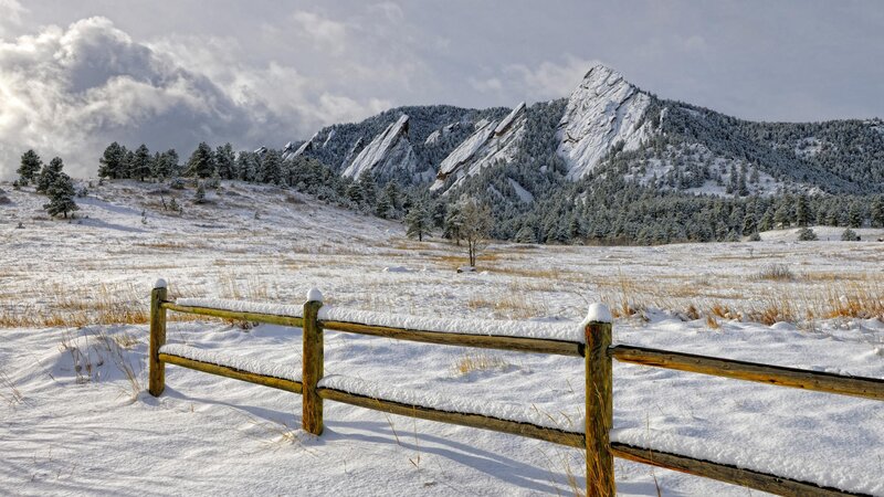 Snowy landscape with mountains