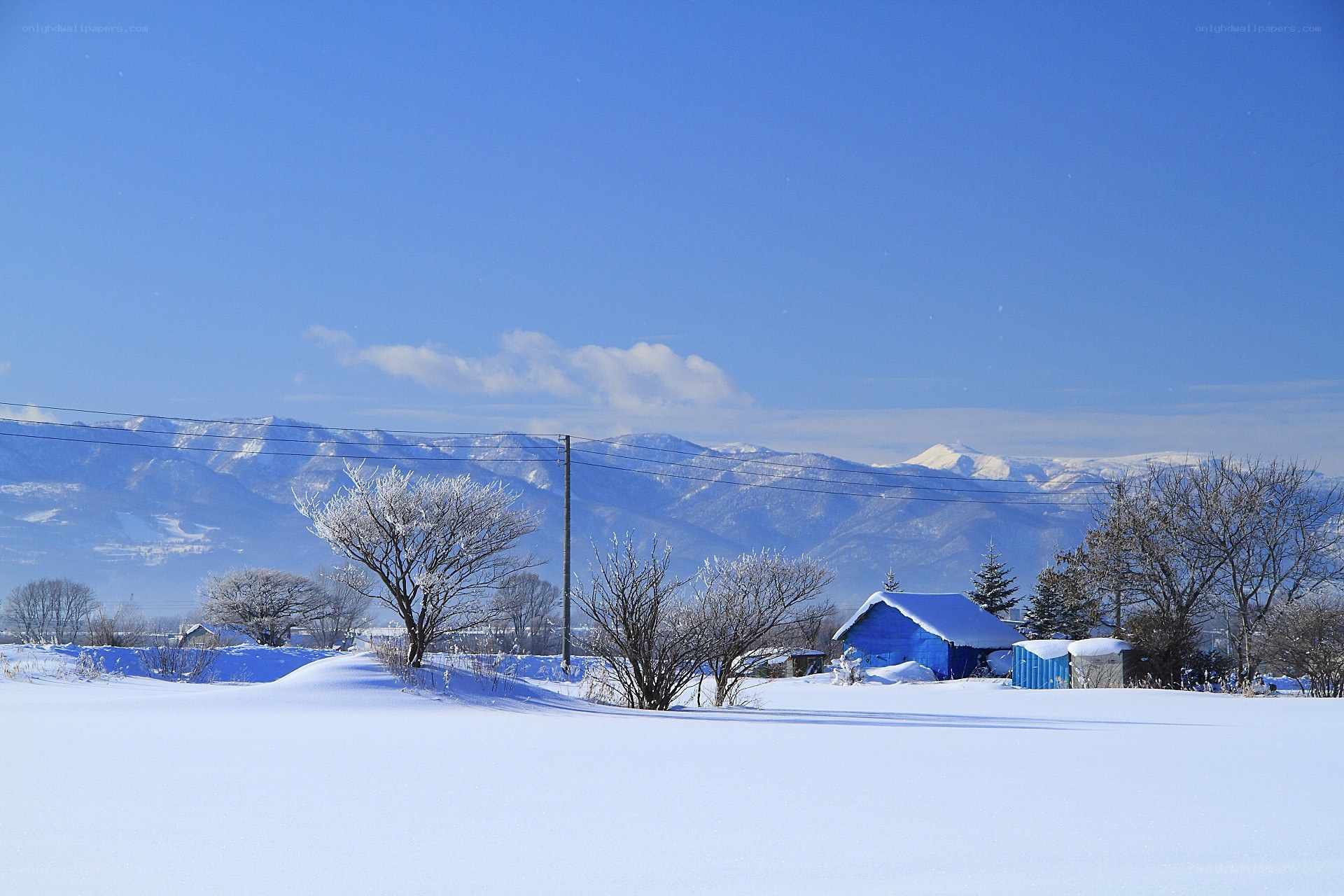 Snowy landscape with mountains