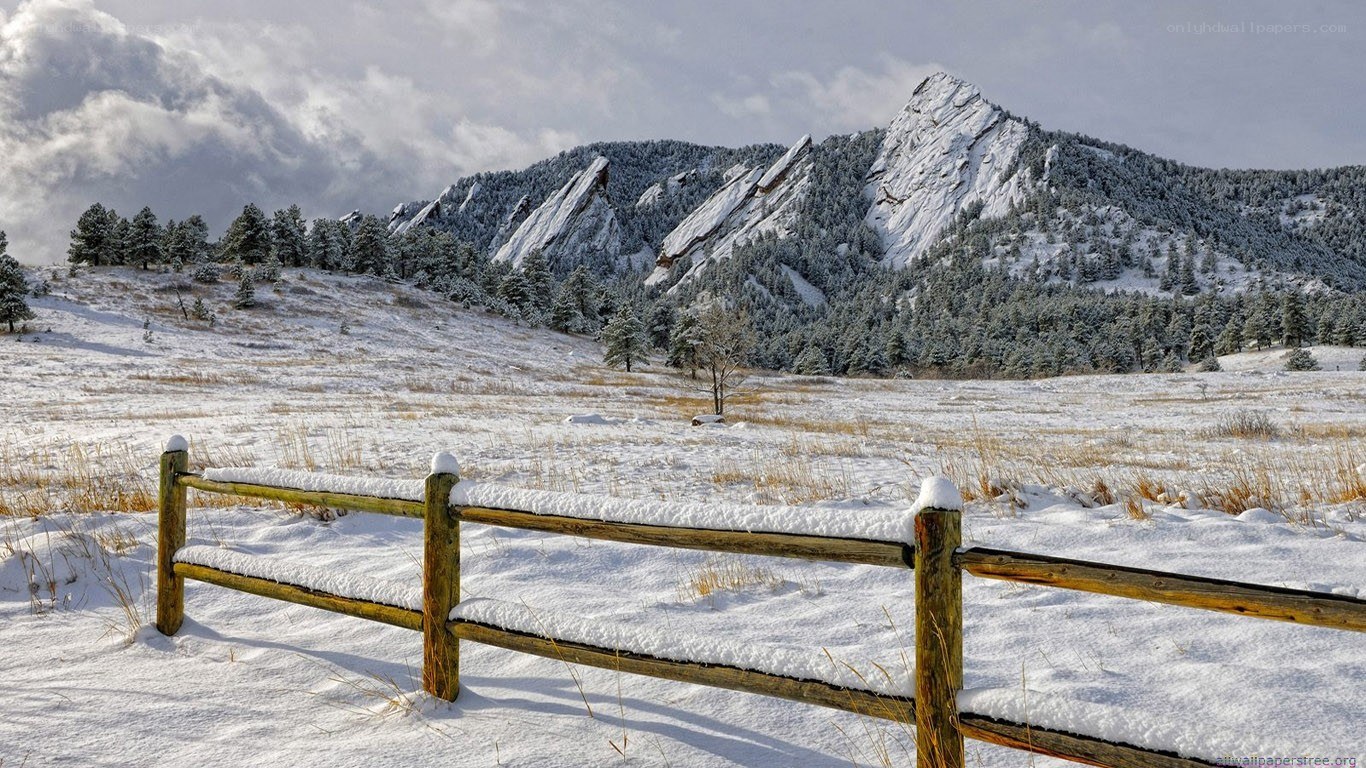 Snowy landscape with mountains