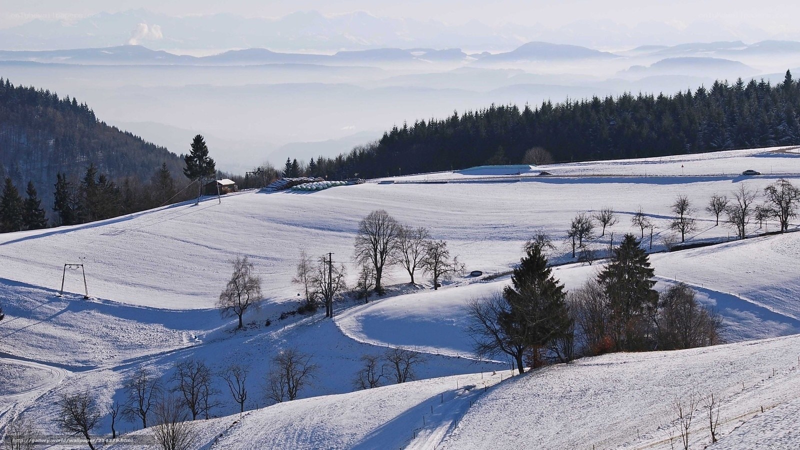 Snowy landscape with mountains
