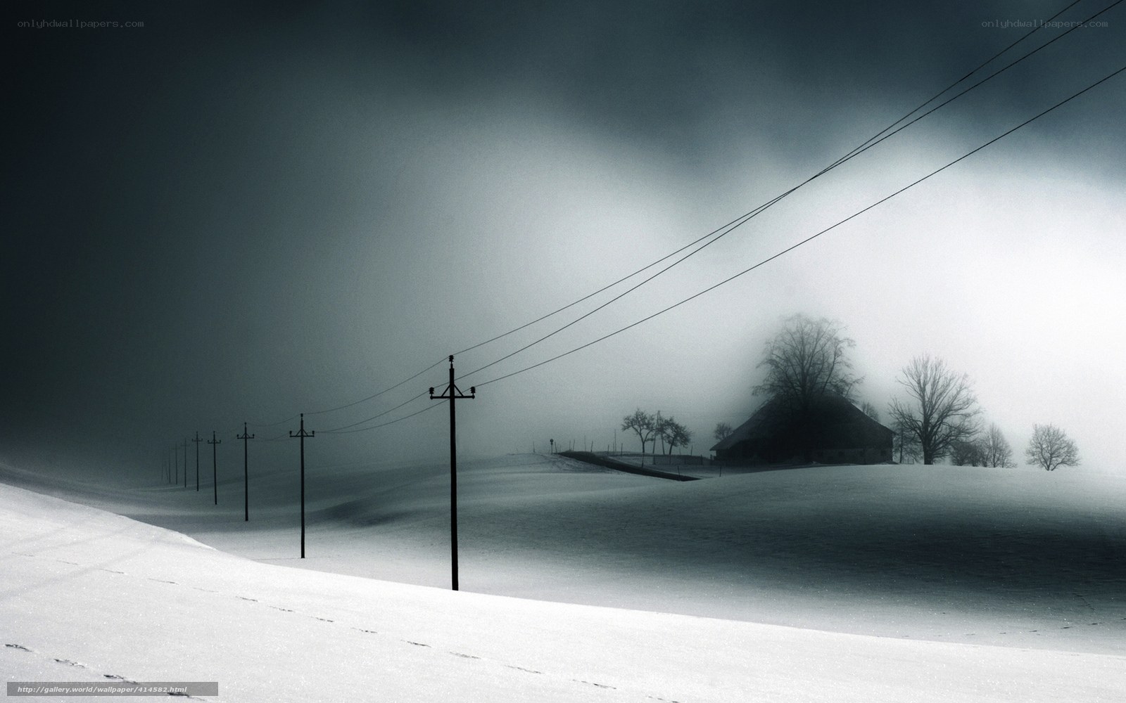 Snowy landscape with power lines