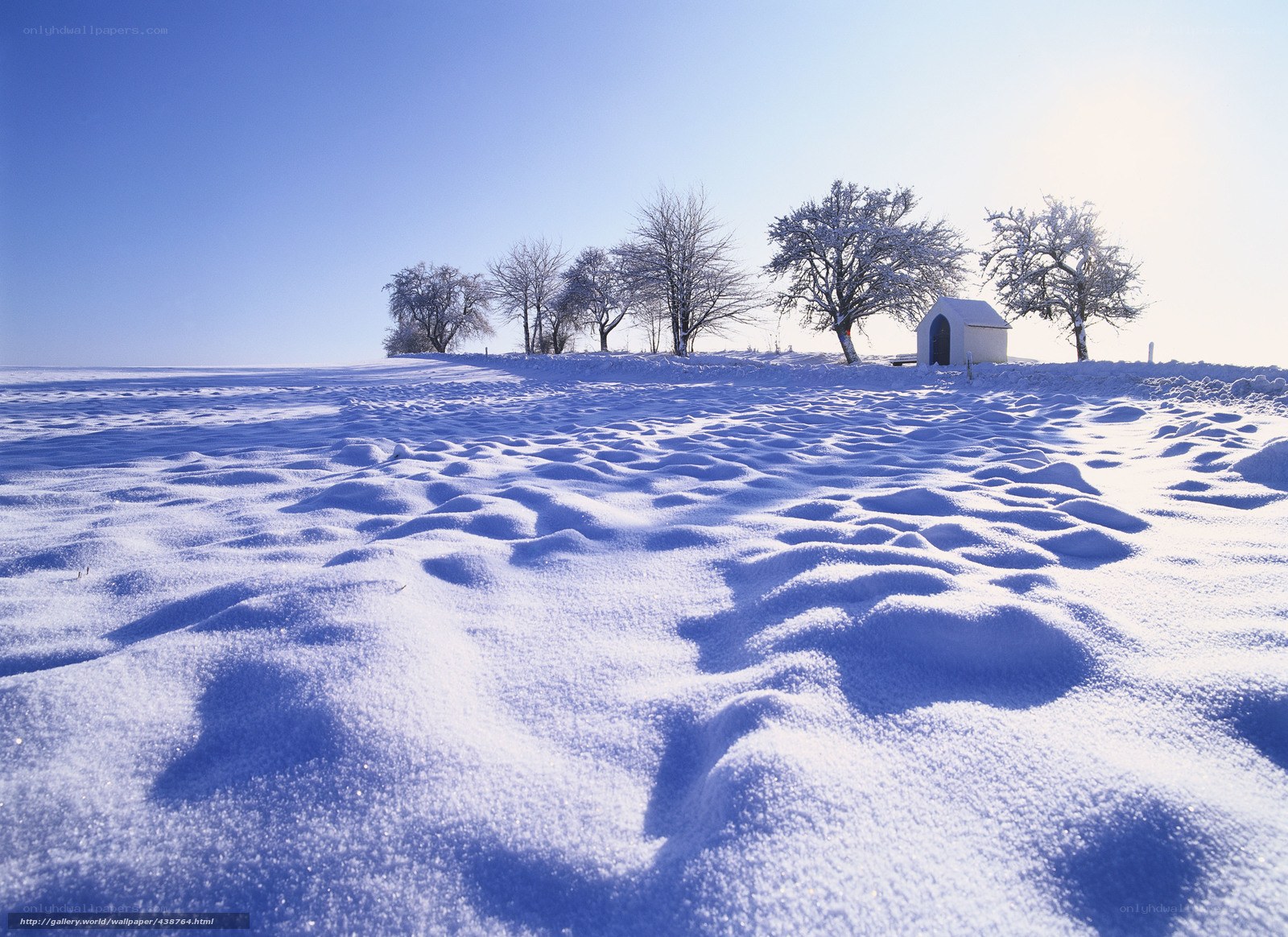 Snowy landscape with small hut