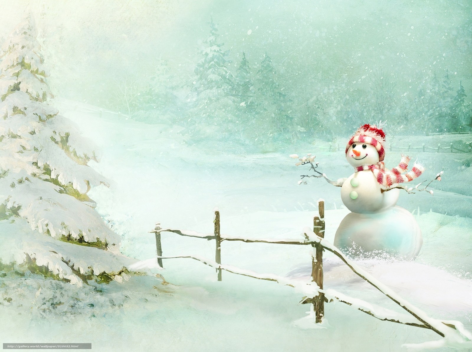 Snowy landscape with snowman