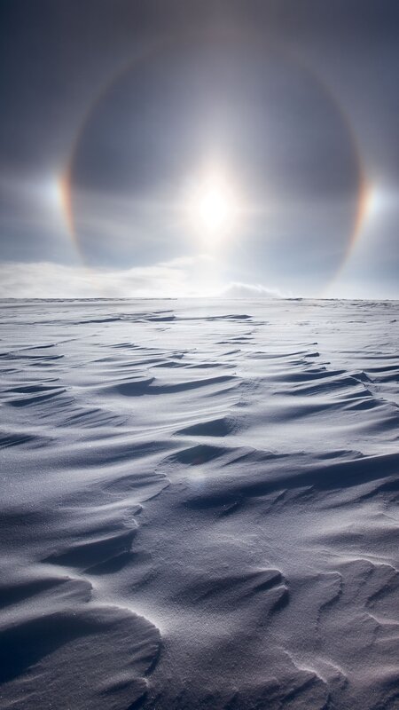Snowy Landscape with Sun Halo — White