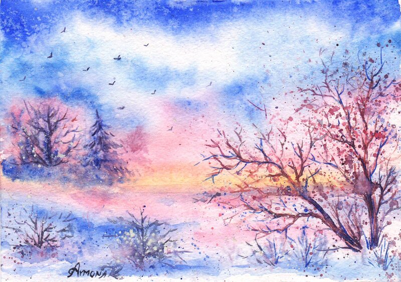 Snowy Landscape with Trees — Blue, Serene