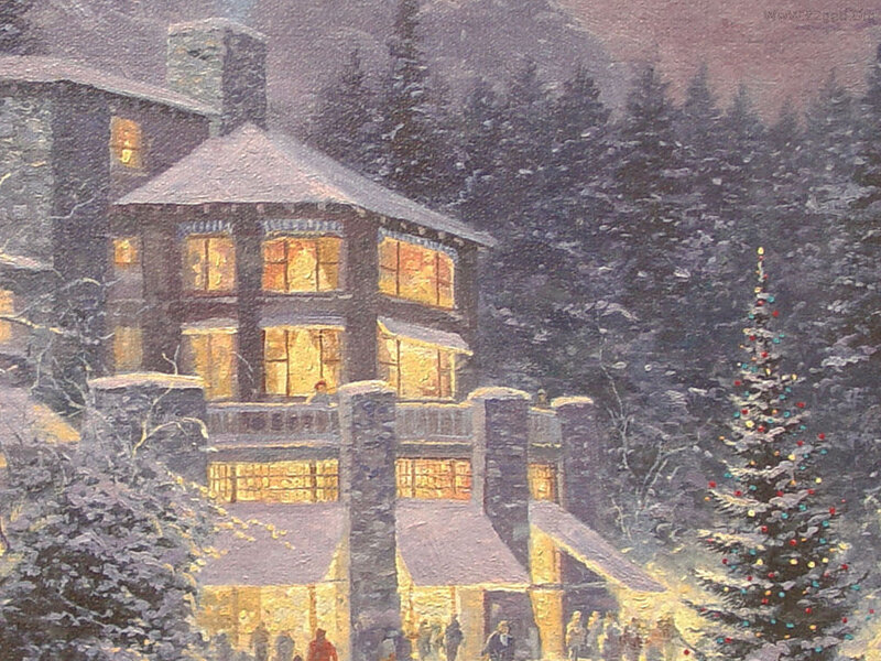 Snowy Lodge at Night — White