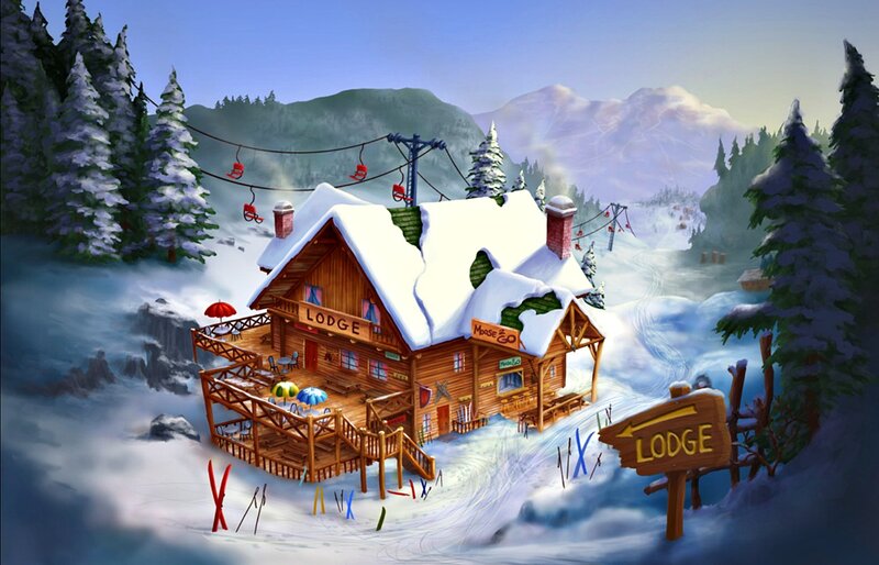 Snowy Lodge in Mountains
