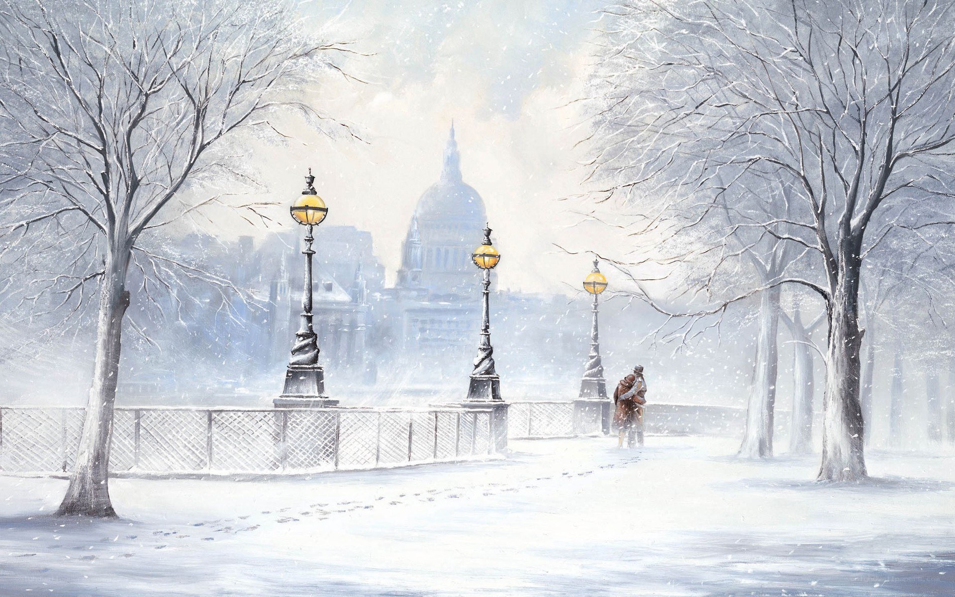 Snowy London scene