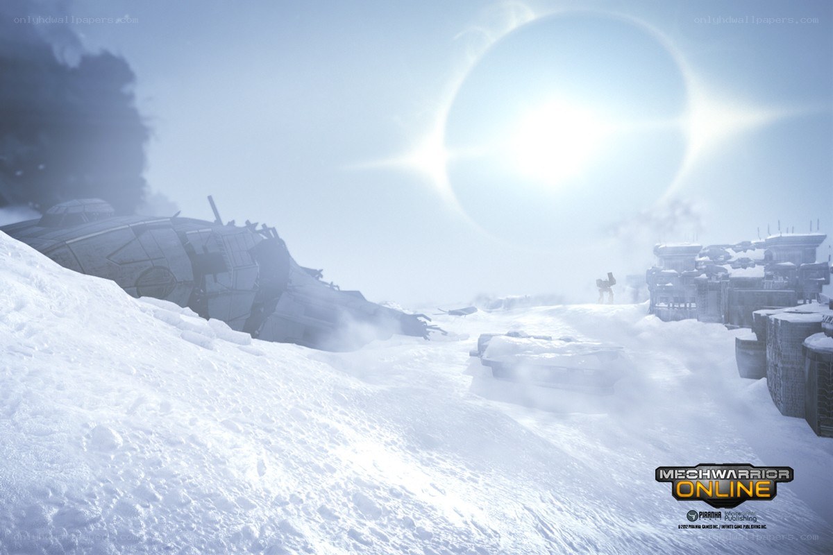 snowy mech wreckage scene