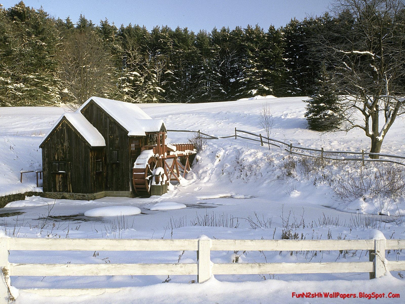 Snowy mill in winter