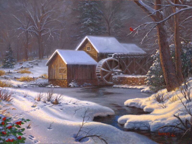Snowy Mill in Winter — White