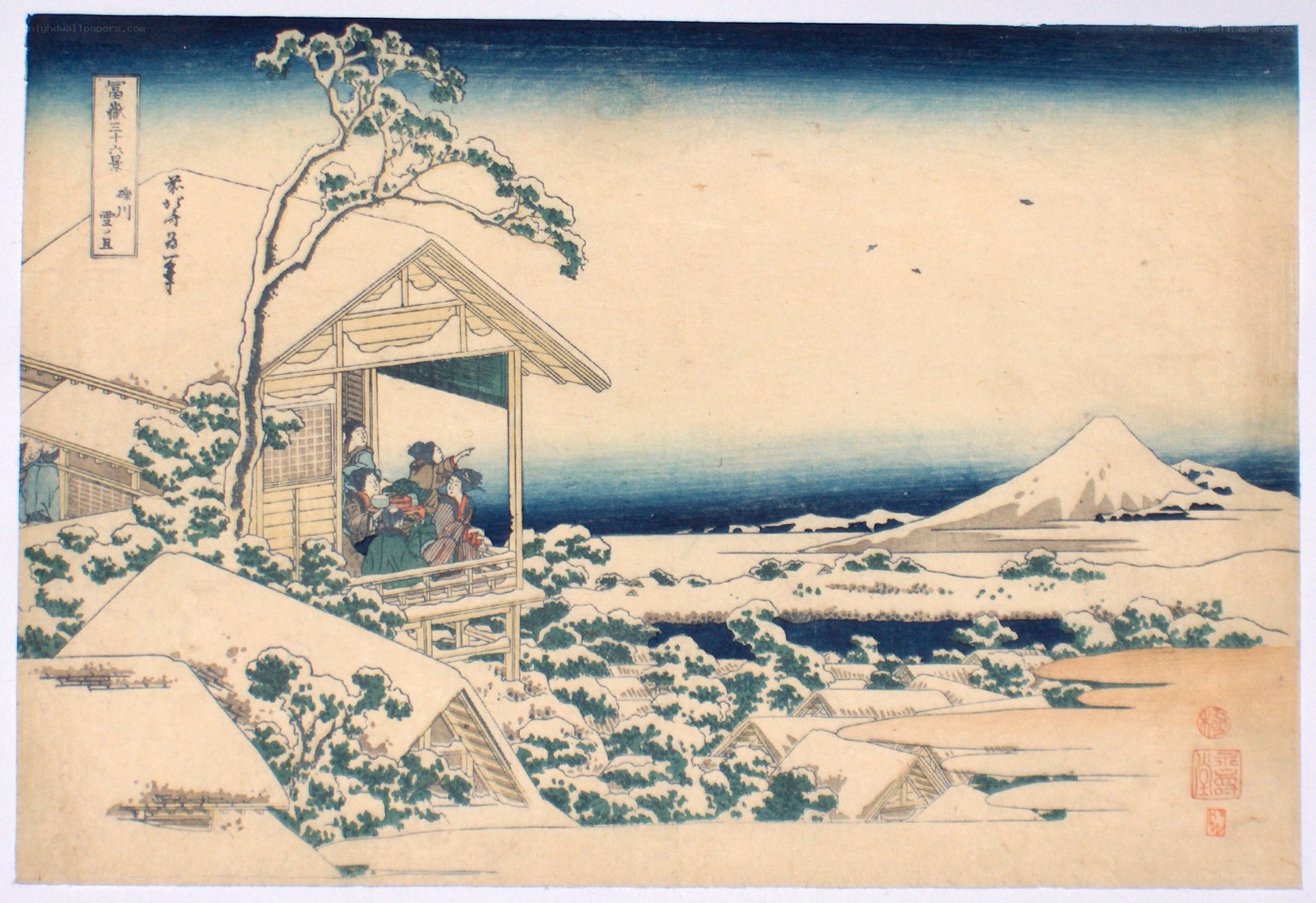 Snowy Mount Fuji landscape