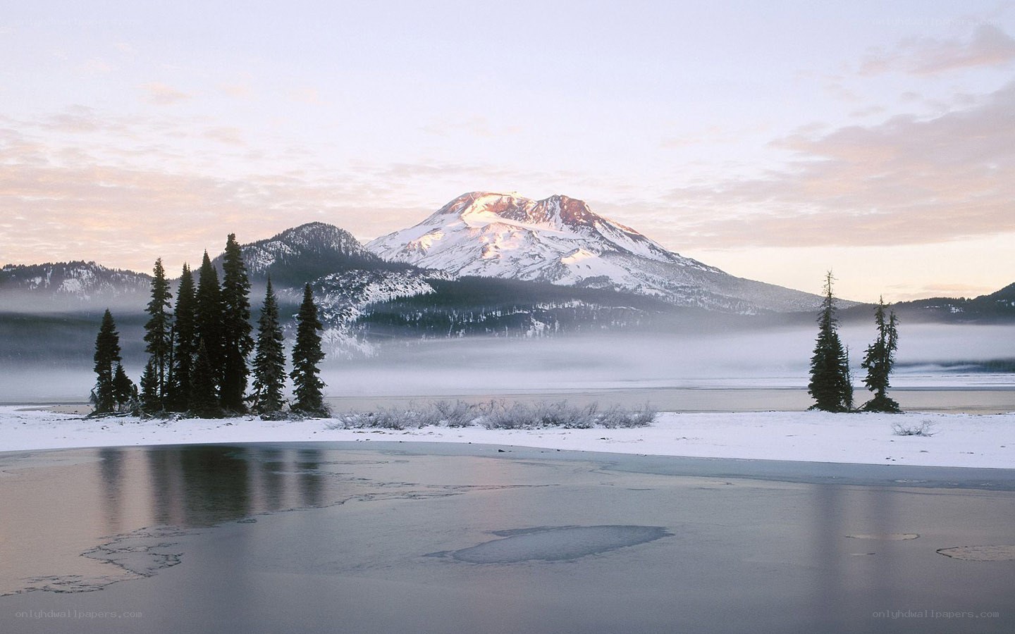 Snowy mountain at dawn
