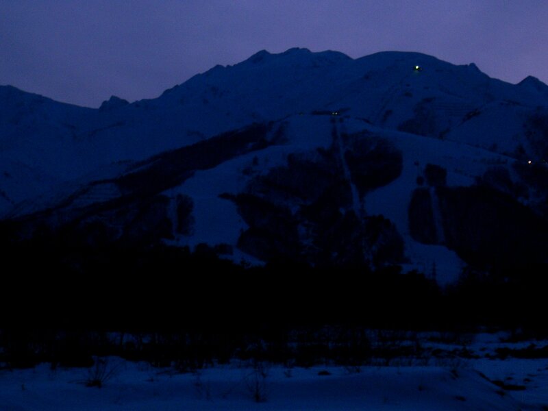 snowy mountain at dusk