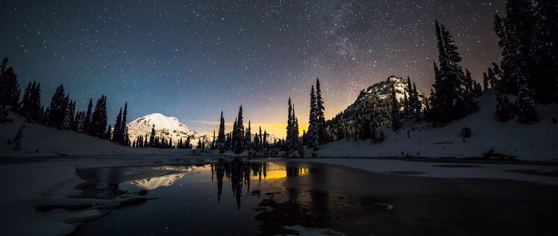 Snowy Mountain at Night — Black