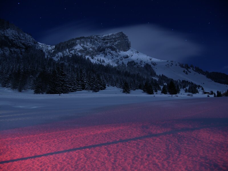 Snowy Mountain at Night — Red