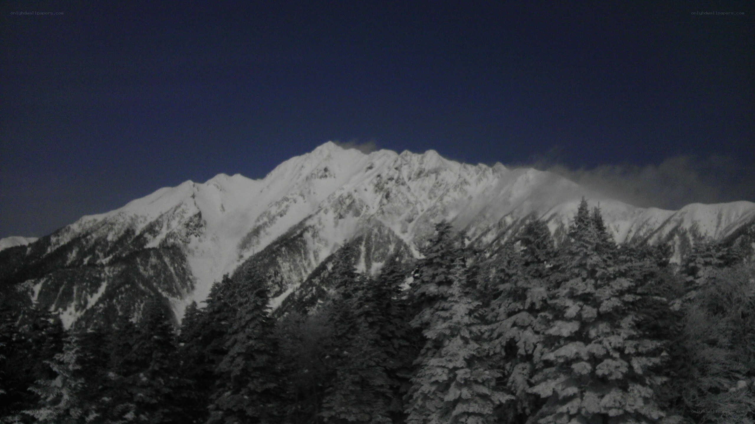 snowy mountain at night
