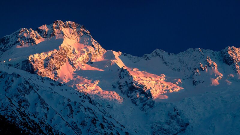 Snowy mountain at sunrise