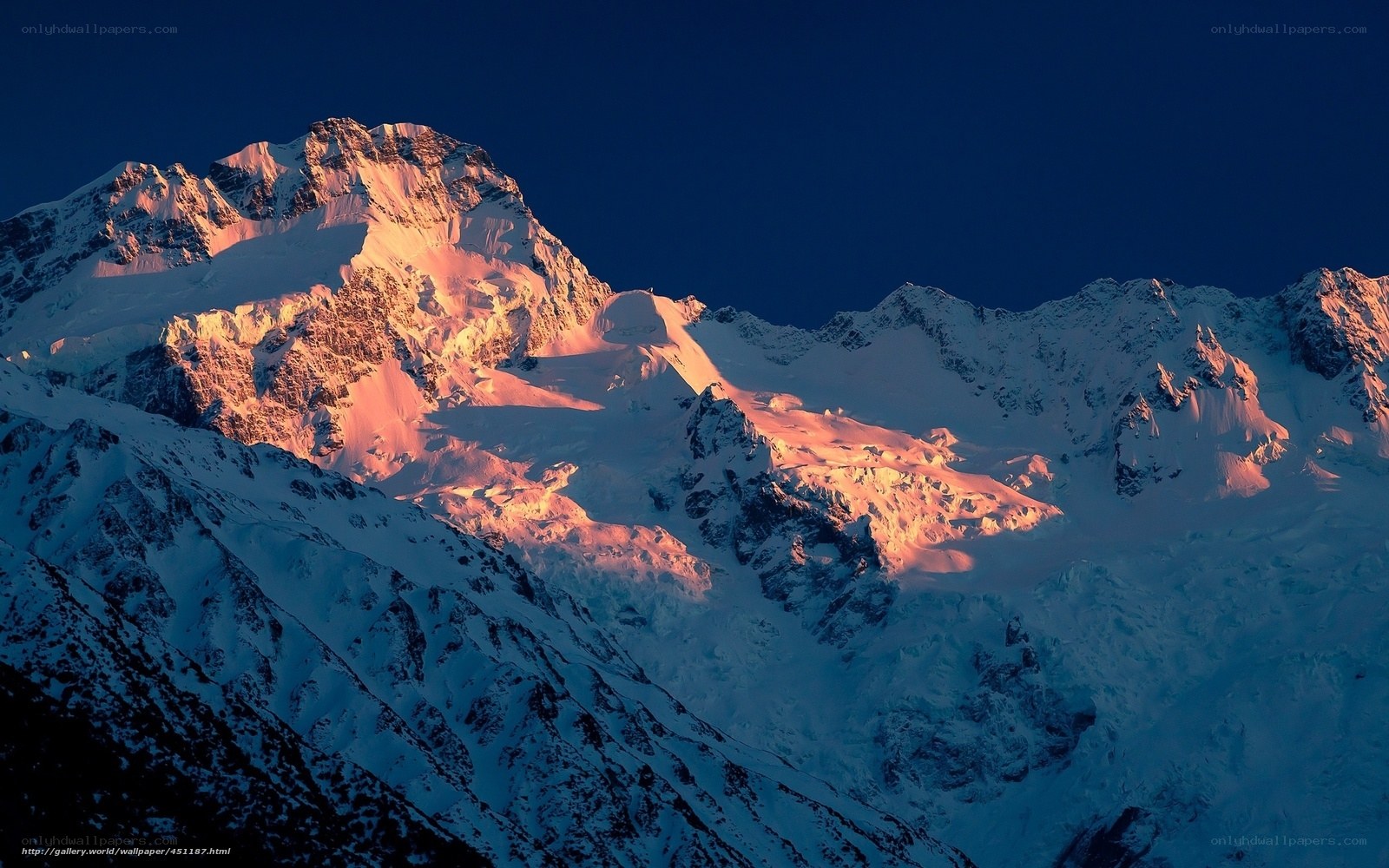 Snowy mountain at sunrise